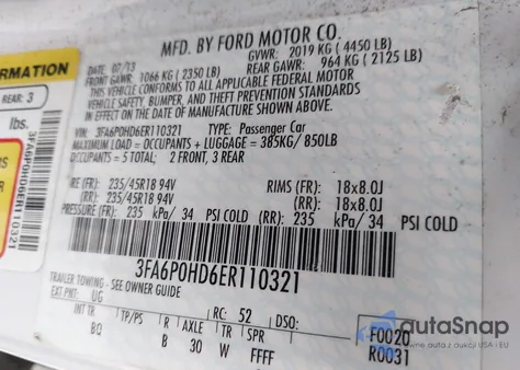 2014 Ford Fusion Se из США, поврежденный, VIN 3FA6P0HD6ER110321